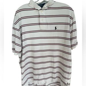 Polo Ralph Lauren Men’s Polo Pink White Black Striped Cotton Button Shirt Large